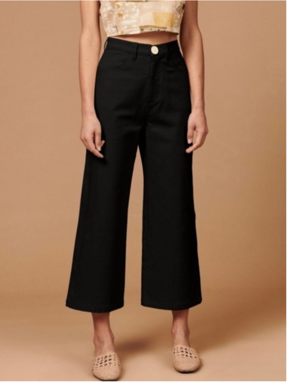 Whimsy + Row Flora Pant Black XL Cropped High Rise Wide Leg Pants
